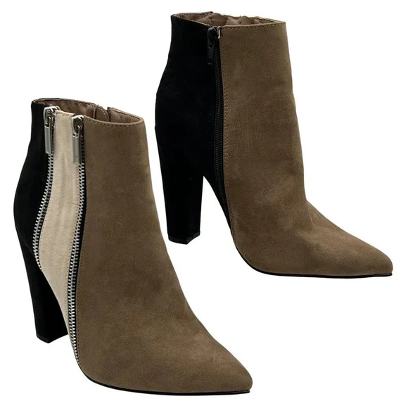 JustFab Remi Womens 7.5 Suede Block Heel Booties Pointed Toe Colorblock Zip Boot - Picture 2 of 16